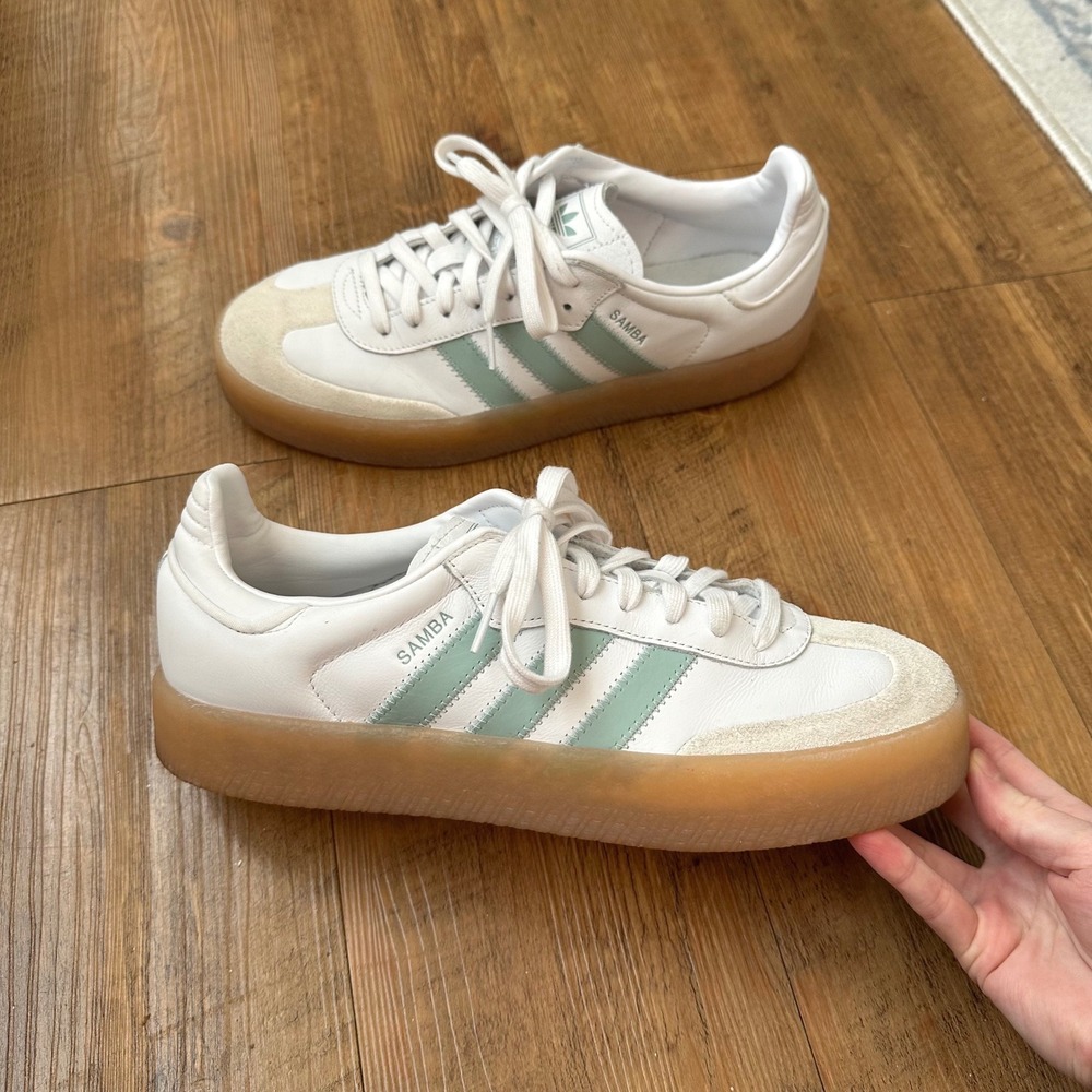 Adidas Samba Platform Sneakers Womens Size 9.5 White Green Casual Shoes